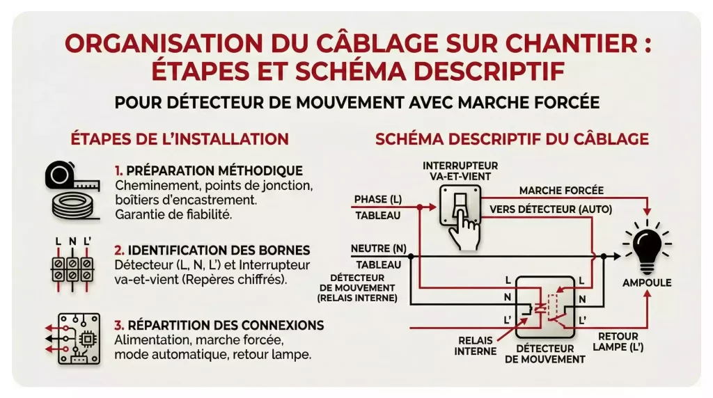 Organisation du câblage sur chantier : étapes et schéma descriptif