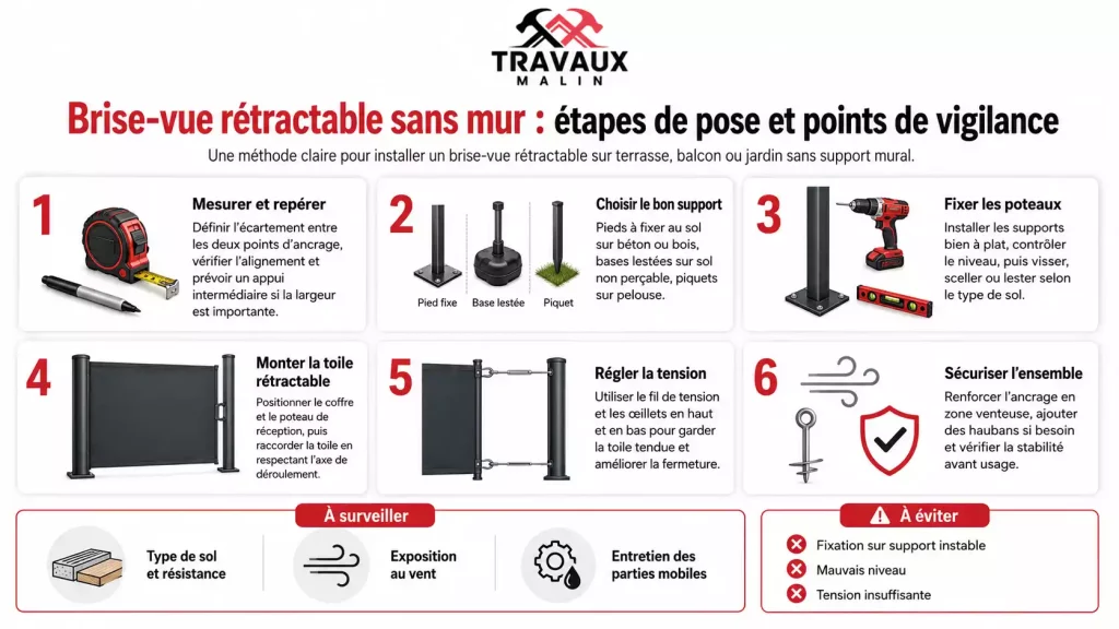 fixer un brise-vue rétractable sans mur