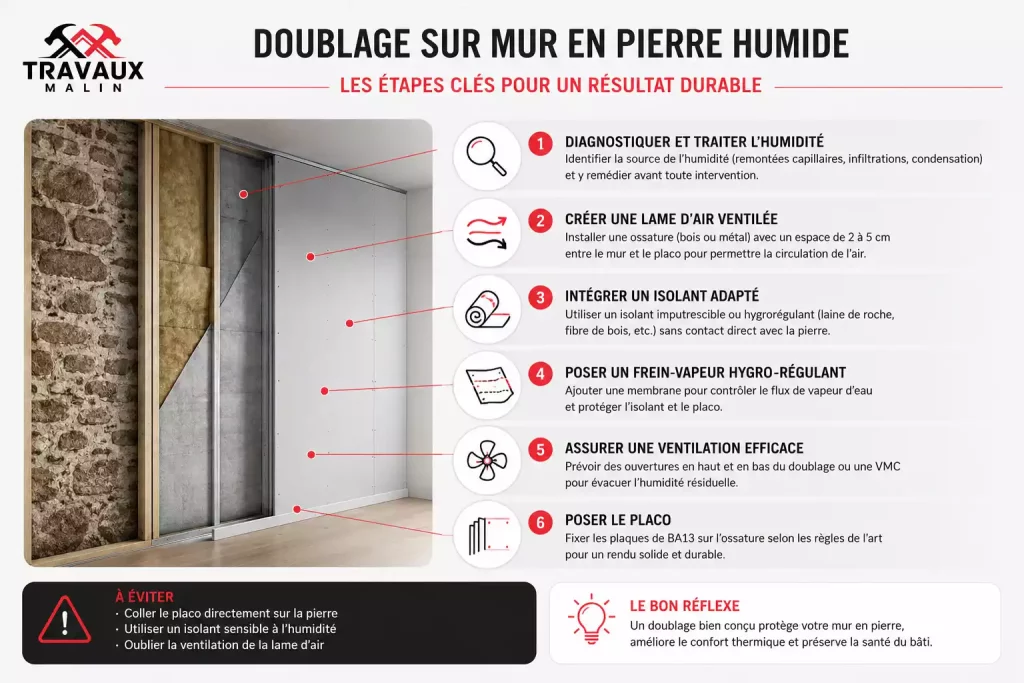 Placo sur mur en pierre humide : réussir le doublage et l’isolation