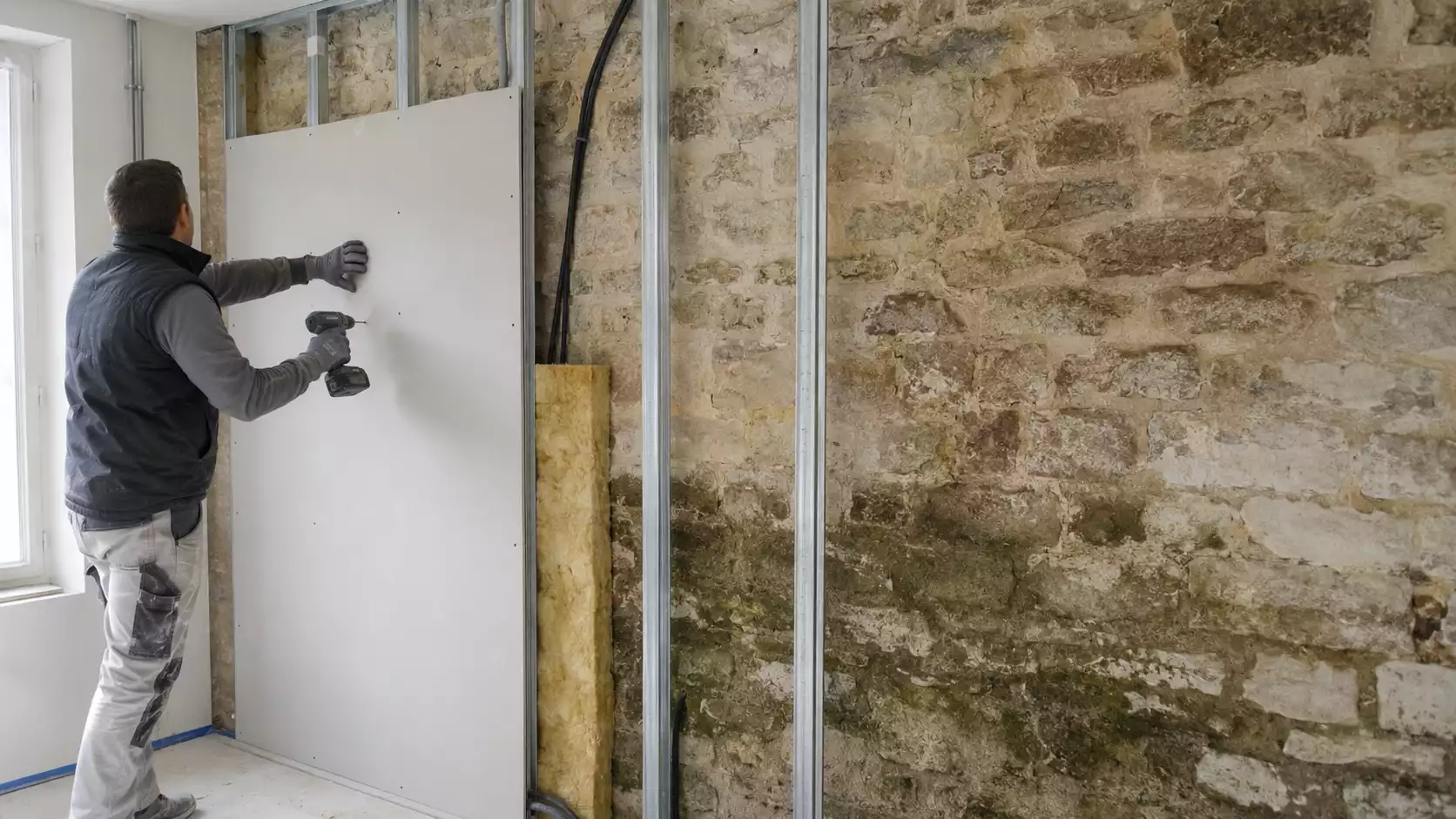 Placo sur mur en pierre humide