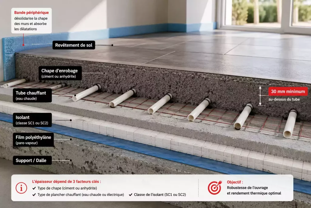 Quelle épaisseur de chape pour un plancher chauffant ? Toutes les valeurs décryptées.