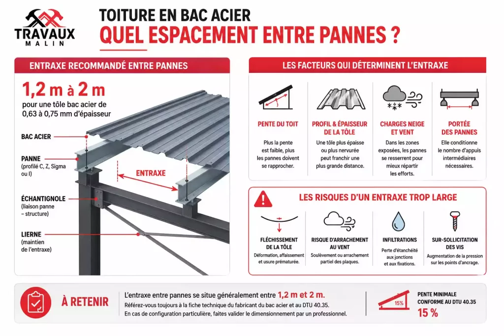 chevrons pour une toiture en bac acier espacement